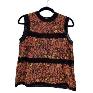 M Missoni Women's Orange Floral Knitted Stretch Round Neck Sleeveless Size 40